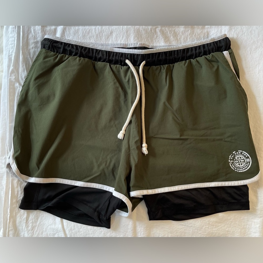 Brand: Squat Wolf - Sz XL - Colour: Olive - Workout Gym Short - Built in Tights